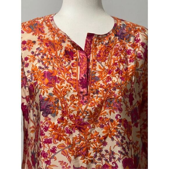Gretchen Scott boho floral Embroidered tunic top 3/4 sleeve S - Picture 8 of 8